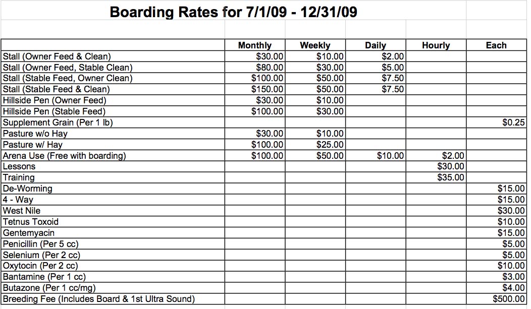 Horse Boarding Rates